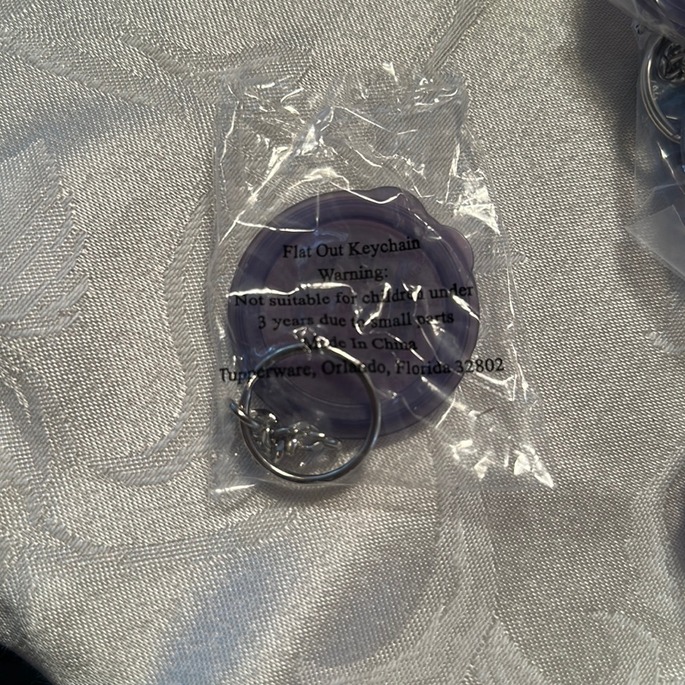 Brand new in bag flat out keychain Tupperware duplicate